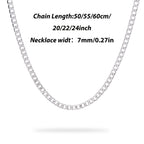 Collar de cadena cubana de 7 mm en plata de ley 925, adecuado tanto para hombres como para mujeres, estilo punk, hip-hop y rock, ideal para uso diario casual y formal, para entusiastas de la moda de moda, Halloween, Navidad, regalos de cumpleaños, regalos