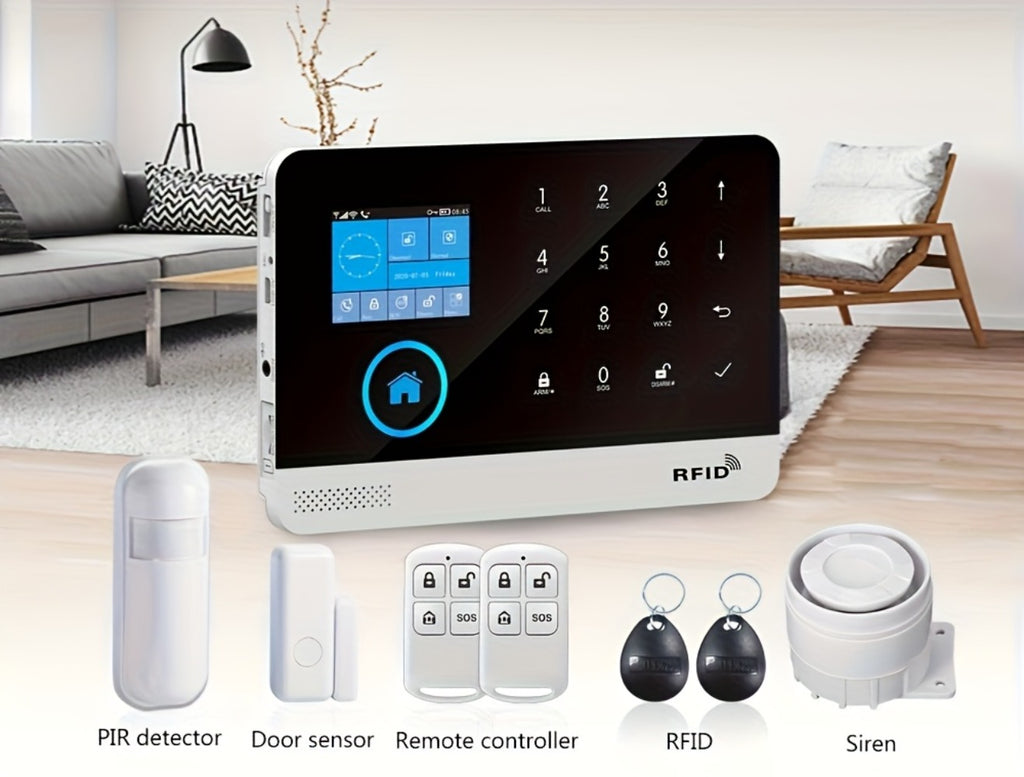 Sistema de alarma PGST para seguridad del hogar, kit de alarma DIY WiFi+GSM 2G con alerta por aplicación de teléfono, sensor de puerta/ventana, control remoto, compatible con Alexa y Google para casa, apartamento