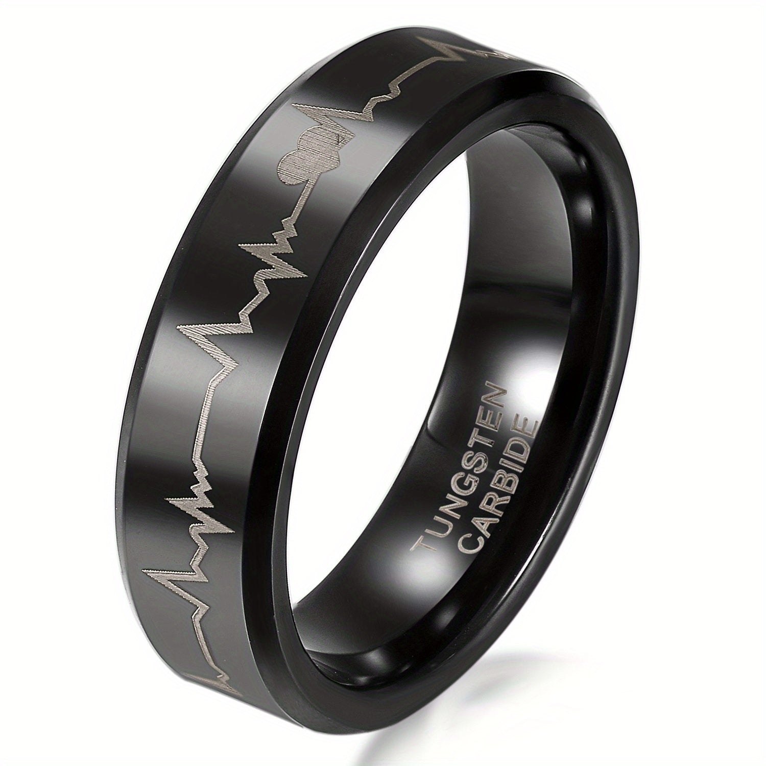 Anillo de pareja JewelryWe, carburador de tungsteno con corazones y latido, anillos de compañero, anillos de la amistad, anillos de boda, anillos de compromiso, banda,