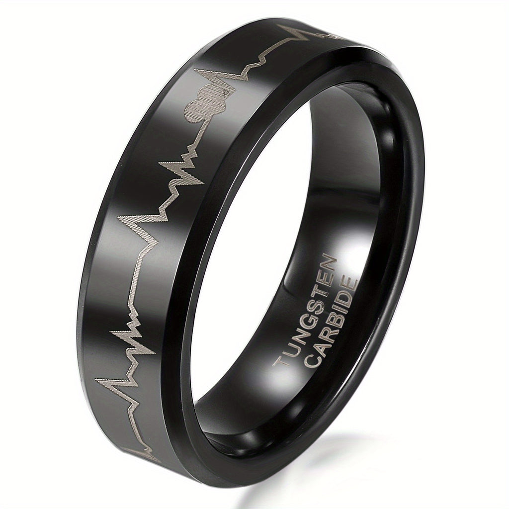 Anillo de pareja JewelryWe, carburador de tungsteno con corazones y latido, anillos de compañero, anillos de la amistad, anillos de boda, anillos de compromiso, banda,