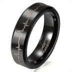 Anillo de pareja JewelryWe, carburador de tungsteno con corazones y latido, anillos de compañero, anillos de la amistad, anillos de boda, anillos de compromiso, banda,
