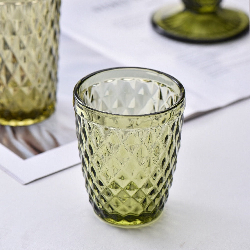 TRESV Set de 6 Vasos de Cristal 250ml | Diseño de Diamante Elegante | Aptos para Lavavajillas | Vidrio Sin Plomo para Agua y Refrescos