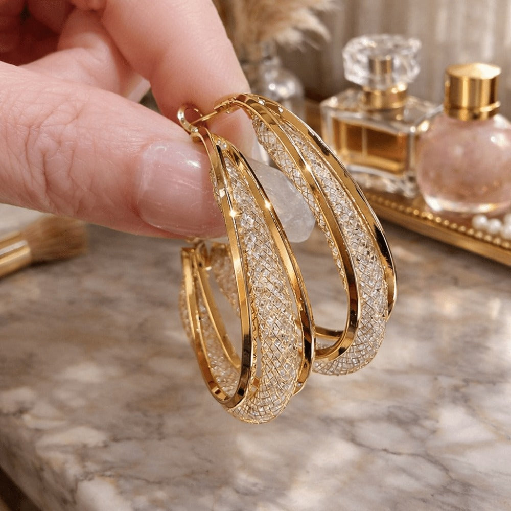 Aros de Oro Chapado en 14K para Mujer – Aros Brillantes y Texturizados, Joyería Elegante para el Día a Día, Fiestas, Bodas y Regalos