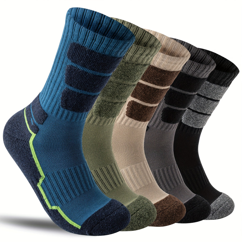 5 Pares de Calcetines de Lana para Hombres y Mujeres - Soporte de Compresión, Transpirables, Absorbentes de Sudor, Medias Acolchadas con Diseño a Rayas - Pack Multicolor para Regalos (Navidad, Halloween, San Valentín), Equipamiento para Aventuras al Aire