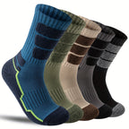 5 Pares de Calcetines de Lana para Hombres y Mujeres - Soporte de Compresión, Transpirables, Absorbentes de Sudor, Medias Acolchadas con Diseño a Rayas - Pack Multicolor para Regalos (Navidad, Halloween, San Valentín), Equipamiento para Aventuras al Aire