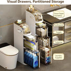 Organizador de baño estrecho de 4 niveles, gabinete de almacenamiento para baño delgado de 7.1″ con cajones y caja de pañuelos, armario móvil de plástico impermeable con ruedas para cocina pequeña, lavandería, sala de estar, unidades de cajones de almacen