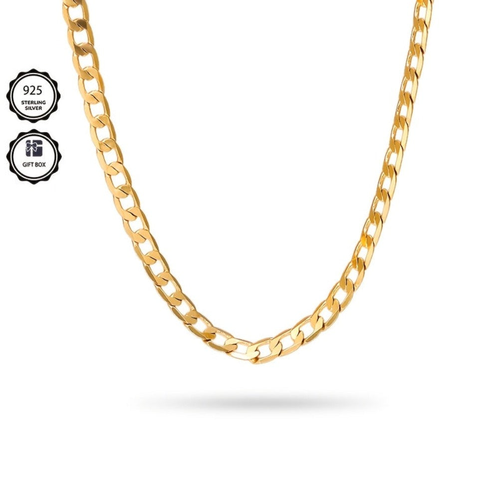 925 Plata Brillante, Collar Cubano de Oro de 7Mm, Adecuado para el Estilo de Calle Diario, Conjunto de Pareja Coincidente, Viene con una Caja de Regalo Delicada.