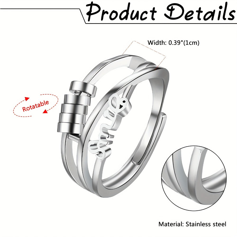 Anillo de ansiedad para mujer, anillo giratorio de acero inoxidable, anillo de meditación ajustable