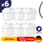 Paquete de 6 cartuchos de filtro de agua para jarra con filtro de agua B, jarra y hervidor con filtro de agua - Elemento filtrante de carbón activado para uso doméstico y exterior, reduce el cloro, la cal y las impurezas para un gran sabor