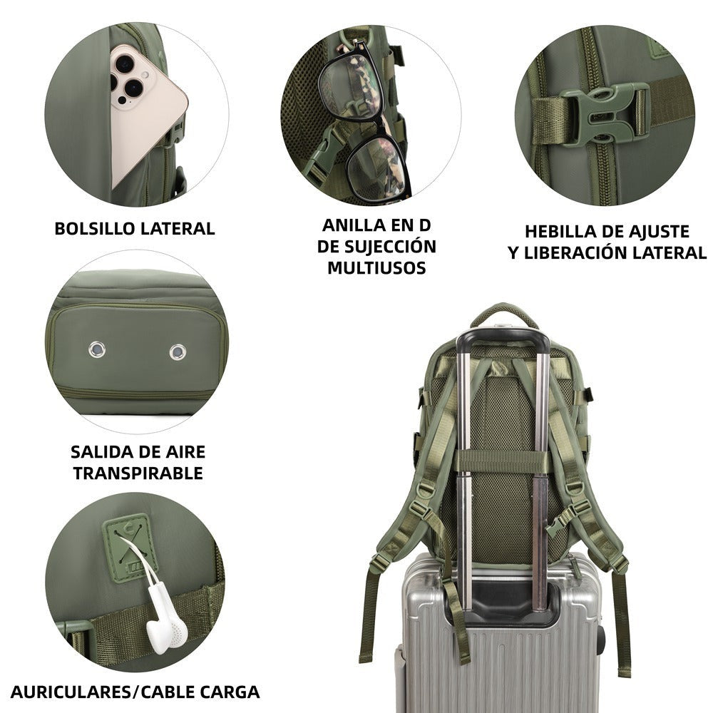 Mochila de cabina expandible 40x25x20-25cm | compartimiento para zapatillas | Mochila casual compatible con portátil 14 pulgadas