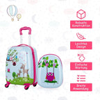 Juego de Equipaje para Niños de 2 Piezas: Maleta con Ruedas de Plástico + Mochila, Maleta de Viaje de Carcasa Dura para Niños y Niñas (12"+16")