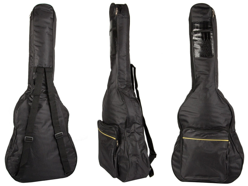 Funda Clásica para Guitarra Acústica, Estuche Rígido Negro con Bolsillos, Correas Ajustables y Asa para Transporte, Material Sólido Grueso Protector Resistente a las Condiciones Climáticas, Estuche con Bolsillo Adicional para Partituras A4 y Bolsillo para