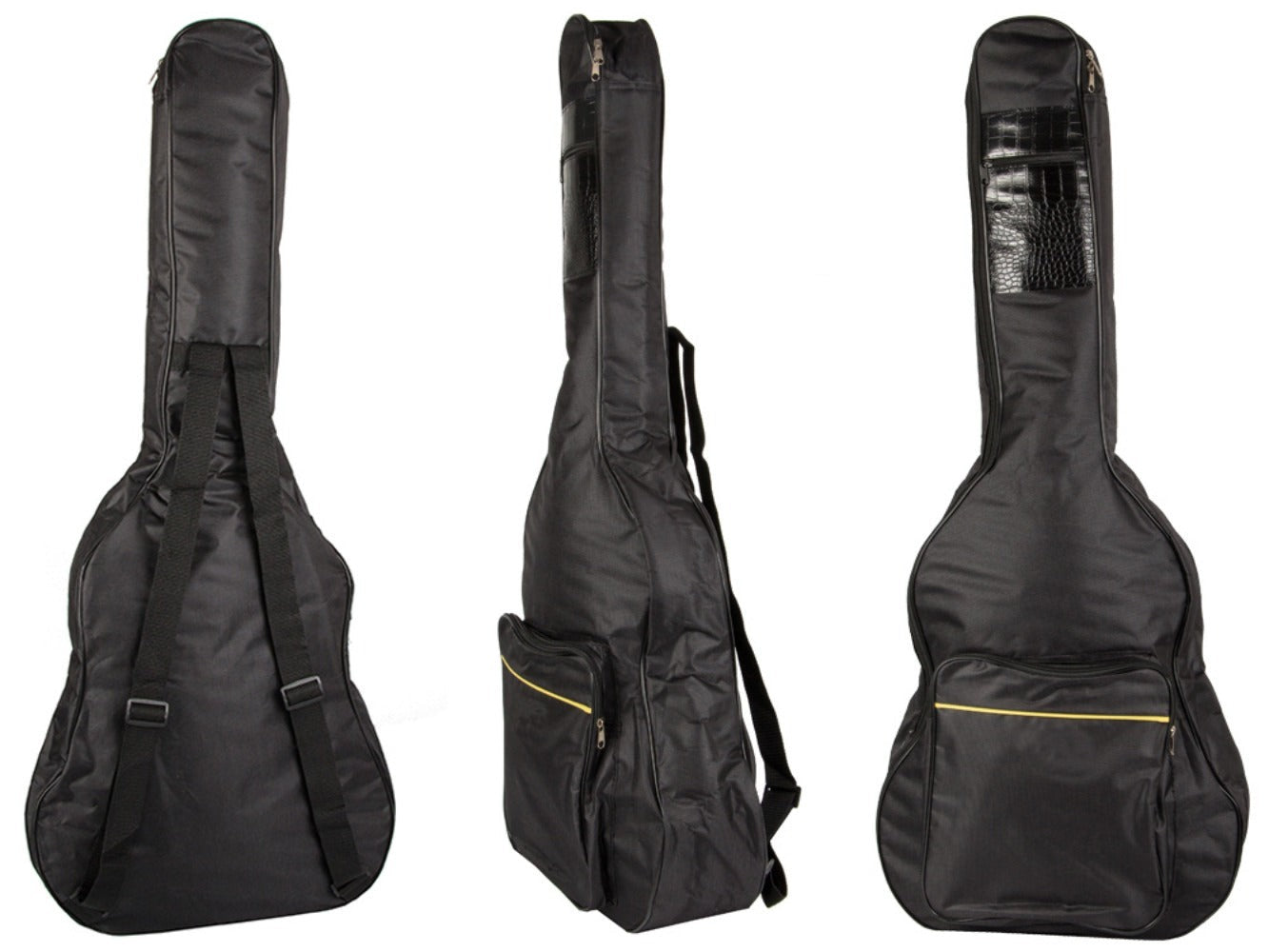 Funda Clásica para Guitarra Acústica, Estuche Rígido Negro con Bolsillos, Correas Ajustables y Asa para Transporte, Material Sólido Grueso Protector Resistente a las Condiciones Climáticas, Estuche con Bolsillo Adicional para Partituras A4 y Bolsillo para