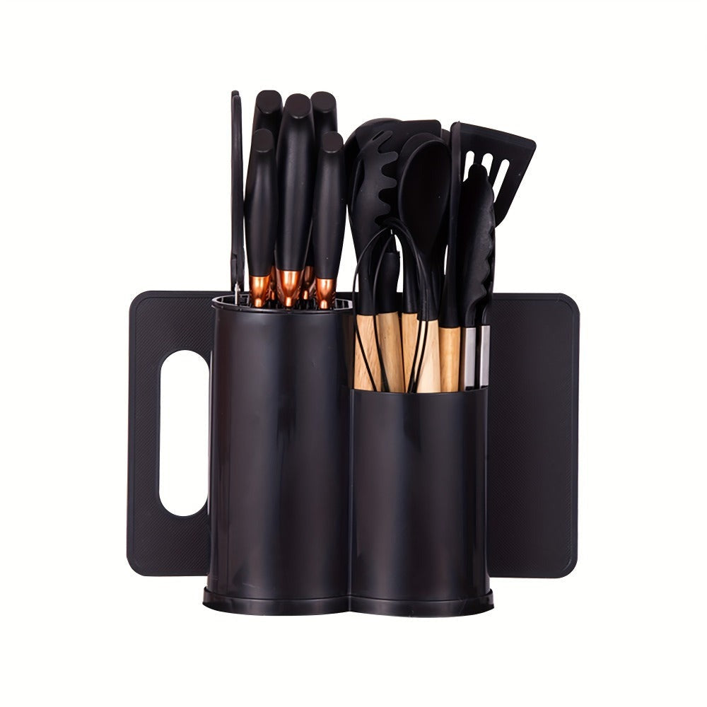 Juego de 19 piezas de cuchillos de cocina modernos y utensilios de cocina - Colección de hojas profesionales con mangos ergonómicos - Accesorios de cocina de alta calidad con soporte de almacenamiento - Herramientas de corte de espiga completa y esenciale