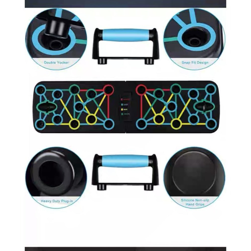 Tabla de flexiones multifuncional plegable，Entrenador de flexiones multifuncional plegable y portátil con asas antideslizantes y 2 bandas de resistencia. Diseño antideslizante, desmontable y fácil de guardar.barra de empuje para gimnasio en casa, manija d