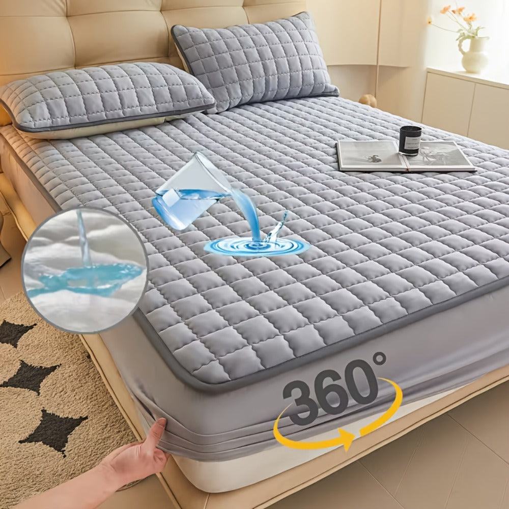1 pieza Protector de colchón impermeable de alta calidad, sábana bajera ajustada, fabricada con tecnología de gofrado Soundwave, cubrecama suave y cómodo, lavable a máquina, apto para dormitorios, hoteles, residencias estudiantiles, fundas de almohada y r