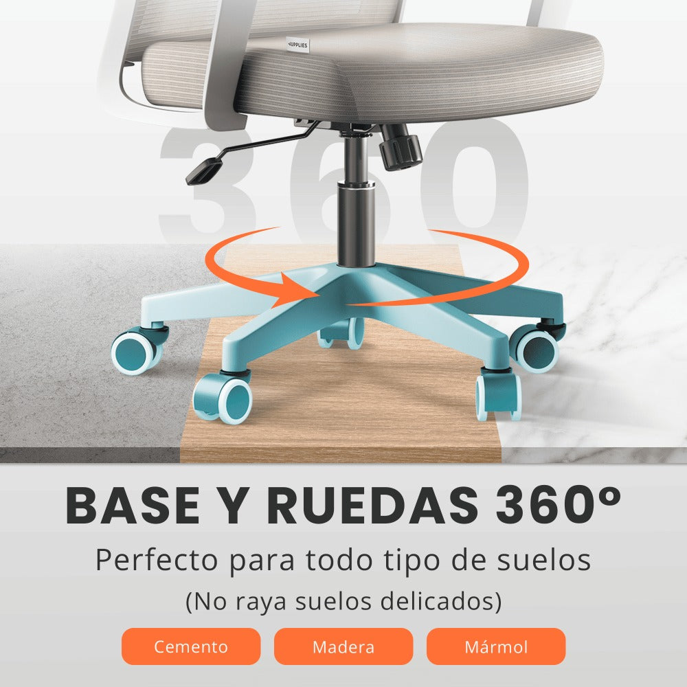RELAXTY Silla de Oficina Ergonómica – Ajustable y Reclinable con Reposacabezas, Soporte Lumbar, Malla Transpirable y Ruedas 360° | Soporta Hasta 100 kg