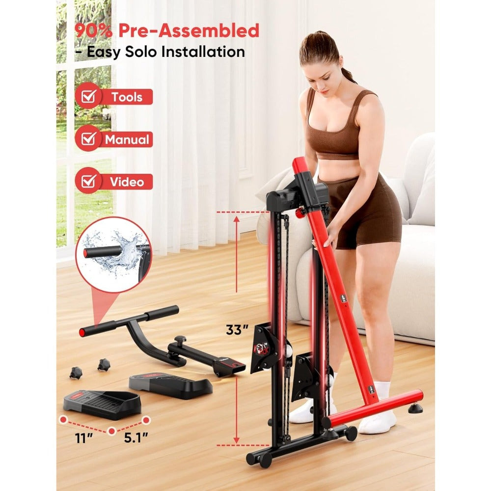 Esta versátil máquina de escalón ofrece funciones de esquí y escalada, es plegable para uso doméstico e incluye pedales anchos antideslizantes y manillares para mejorar la quema de grasa. Viene 90% preensamblada para una fácil configuración y se puede gua