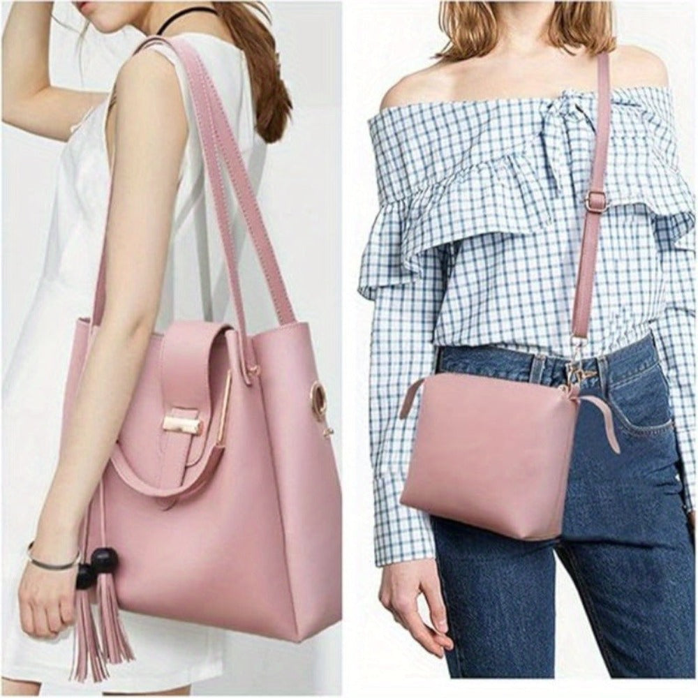 Conjunto de 3 bolsos de moda y versátiles para mujer con borlas de perlas, bolso tote de gran capacidad, bolso de mano exquisito y ligero, que satisface las necesidades del desplazamiento diario y los viajes, ideal para regalos de cumpleaños