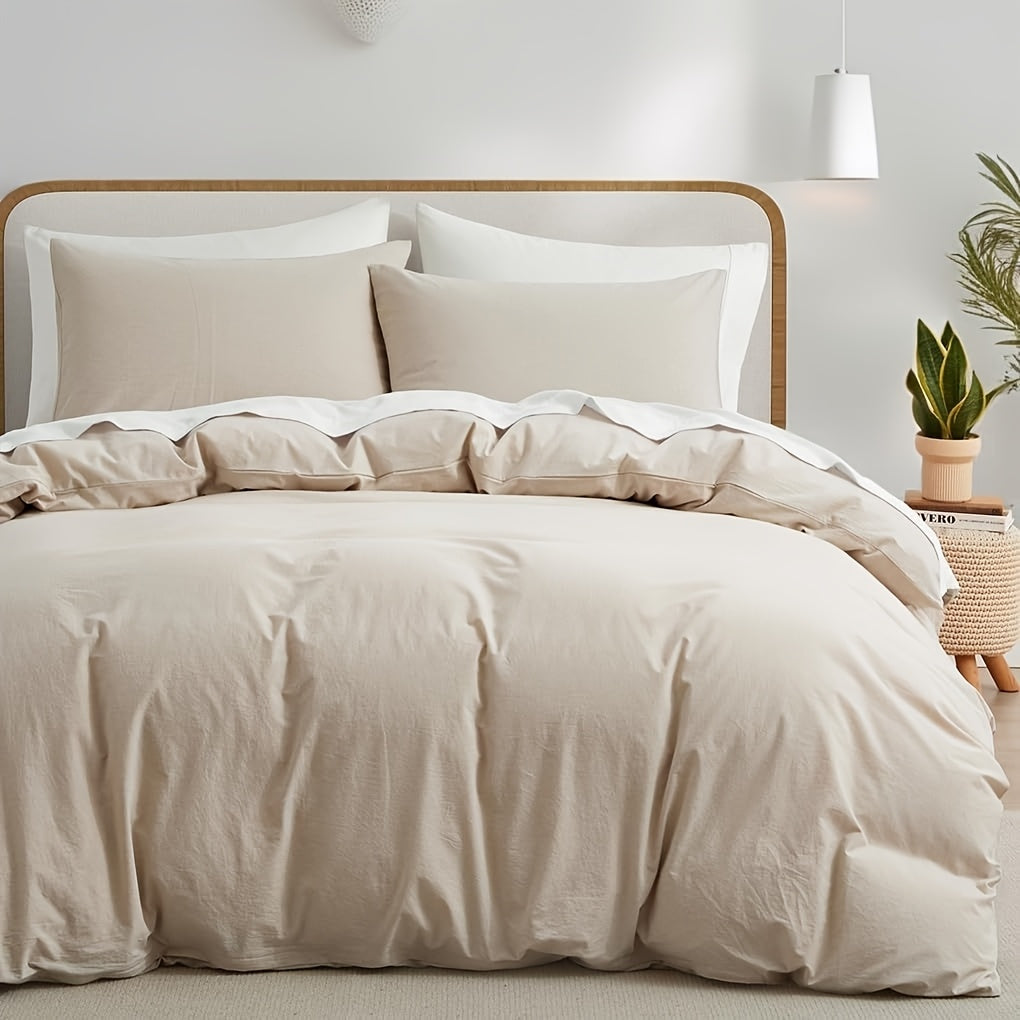 Juego de cama de color liso suave y cómodo para cama individual, sábana de algodón de 135X200Cm y funda de almohada de 80X80Cm con cremallera