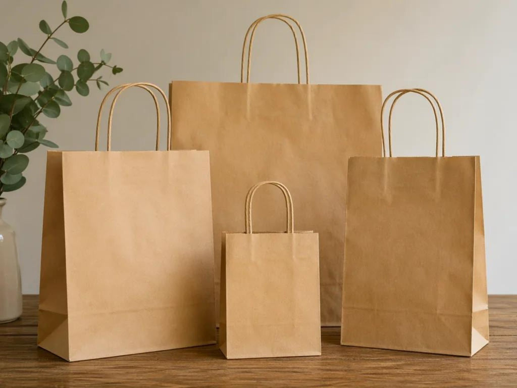 10/25/100 Uds Bolsas de Papel Marrón con Asa Rígida Bolsas Kraft para Comercio Regalos Navidad y Manualidades DIY
