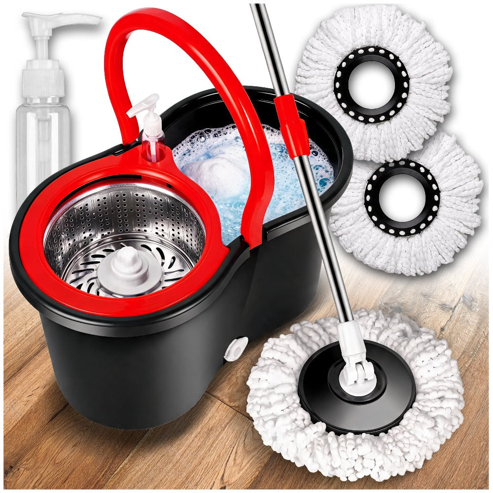 Mopa Rotatoria con Cubo y Microfibra, Set con Esponjas Gratis, Sistema de Secado y Lavado, Ideal para Paneles, Azulejos y Pisos de Madera, Cómoda, Duradera y Fácil de Usar.