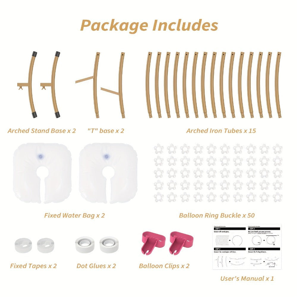 Kit de Arco de Globos Reutilizable con Soporte 2.2m/7.2ft - Dorado, Ideal para Cumpleaños, Bodas y Aniversarios, Decoración de Fiestas, Telón Fotográfico, Navidad (Globos y Plantas No Incluidos)