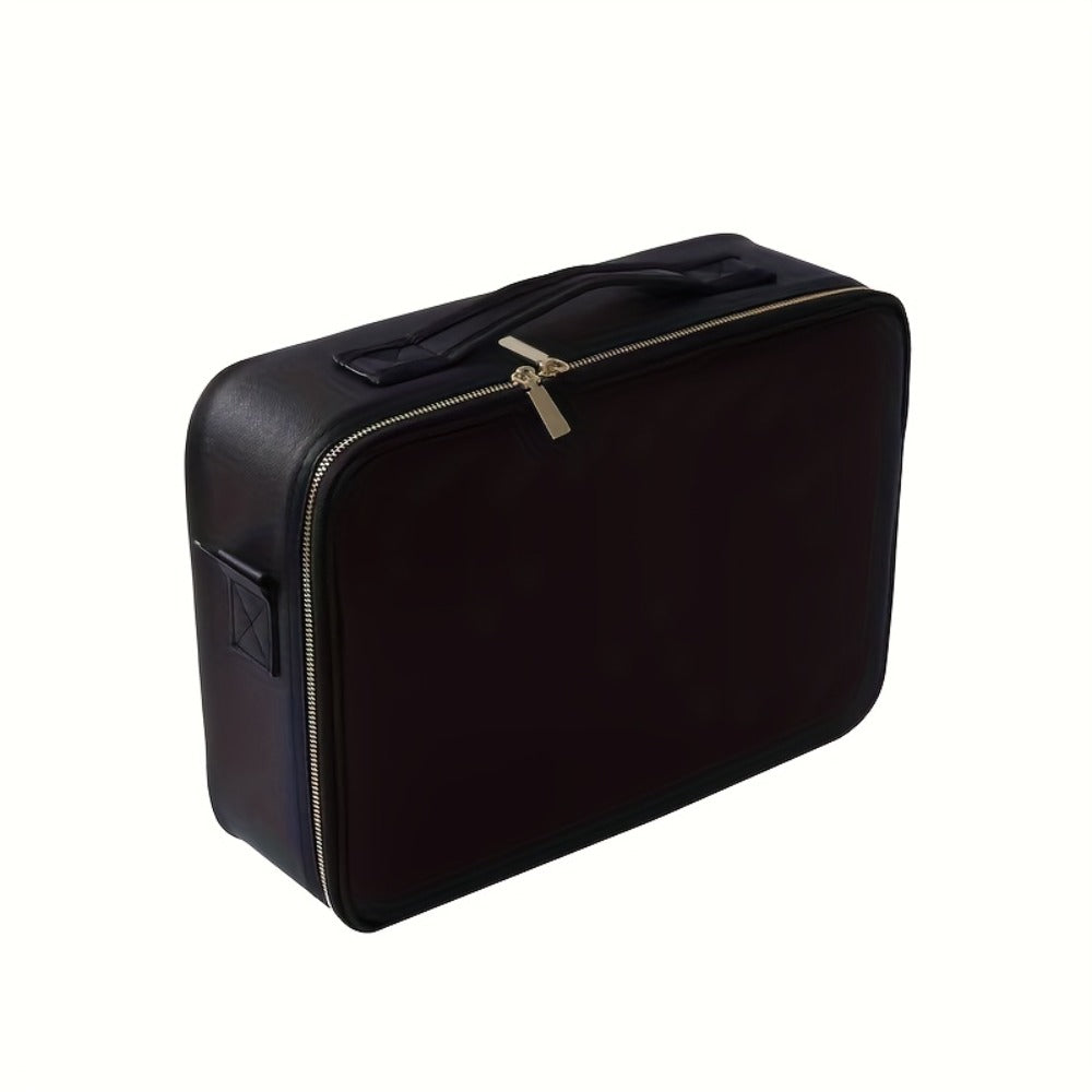 Esta extra grande bolsa de maquillaje viene en rosa y negro, con espejo y ofreciendo amplio espacio para cosméticos. Su diseño elegante la hace ideal tanto para maquilladores profesionales como para uso personal.
