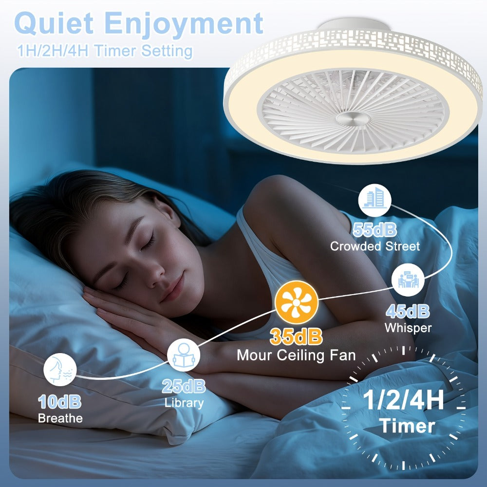 Ventilador de techo moderno de 48.26 cm con luz, 6 velocidades, reversible, de perfil bajo, ventilador de techo empotrado con luz LED regulable 3CCT, ventilador de techo con temporizador y control remoto para sala de estar, cocina, dormitorio y oficina