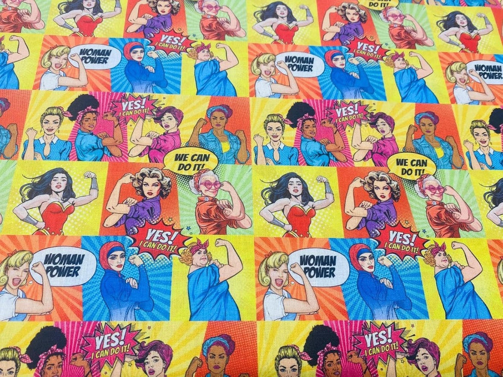 Tela de WE CAN DO IT, tela de algodón 100% popelin, tela de labores, telas de manualidades, telas de chicas, telas por metros
