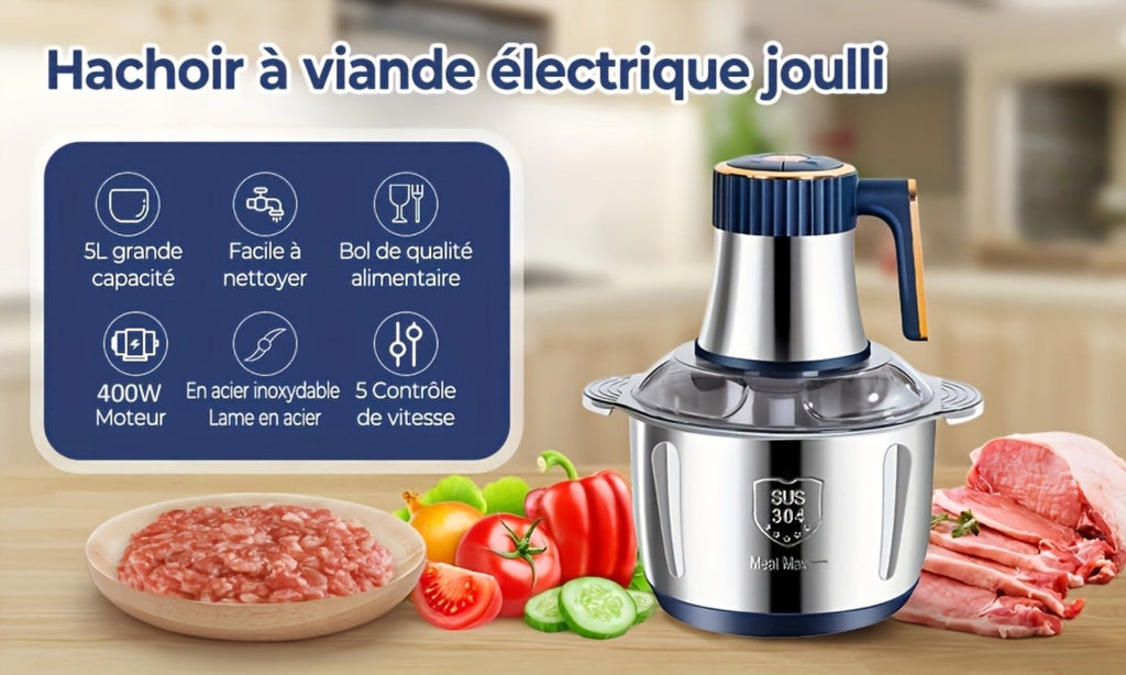 Picadoras de carne eléctricas de 5L, trituradora de alimentos 6S, procesador multifuncional de acero inoxidable para rebanar y picar verduras, electrodomésticos de cocina