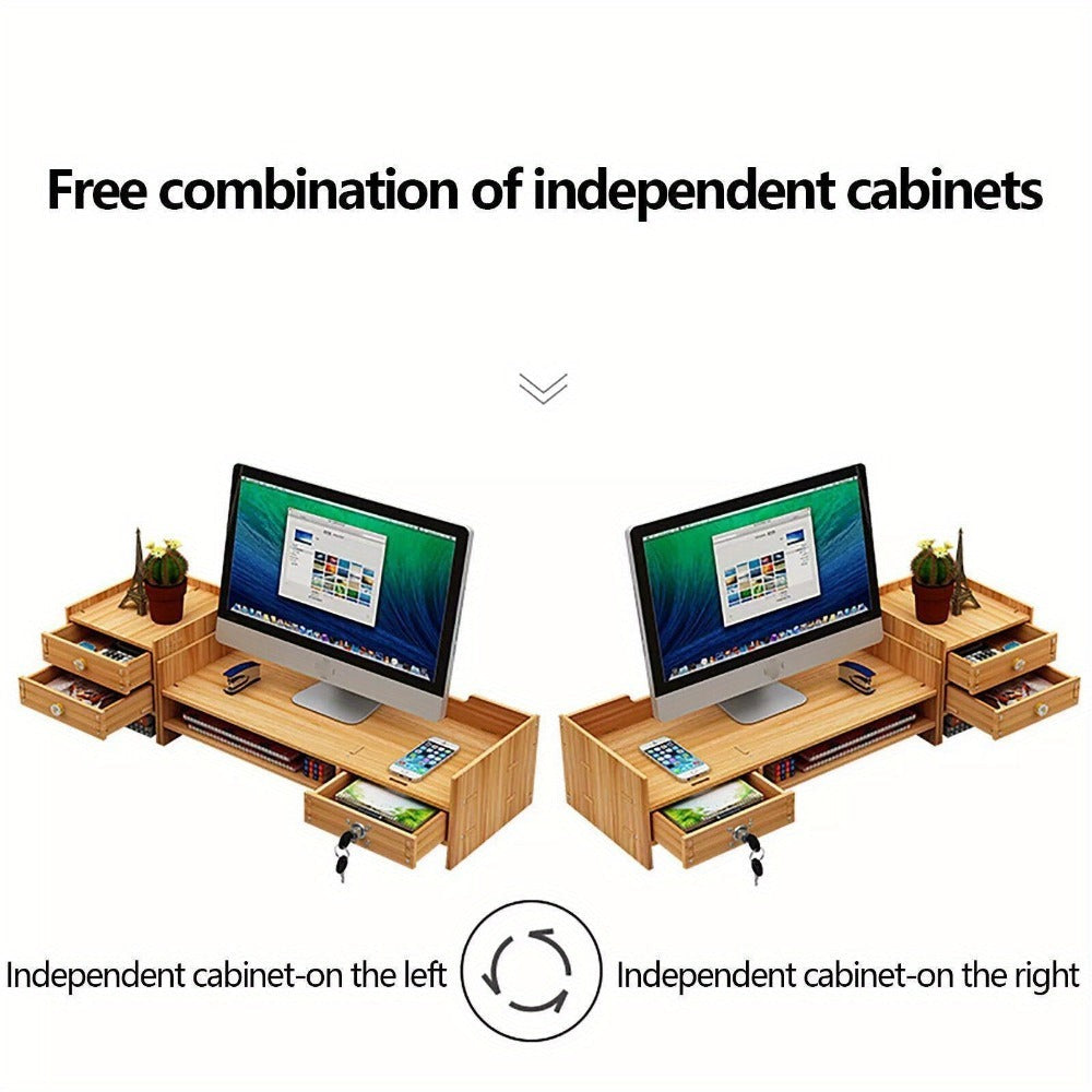 Organizador de escritorio de madera con cajones, material de oficina, escritorio de computadora, mesa de escritorio