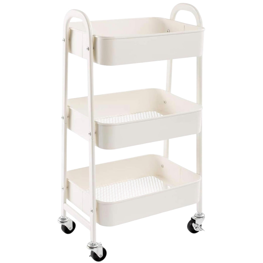 Carro móvil, Carrito de Almacenamiento de 3 Niveles, Marco de Acero, con Mango, 2 Frenos, Montaje fácil, para Dormitorio, lavadero del baño fruta