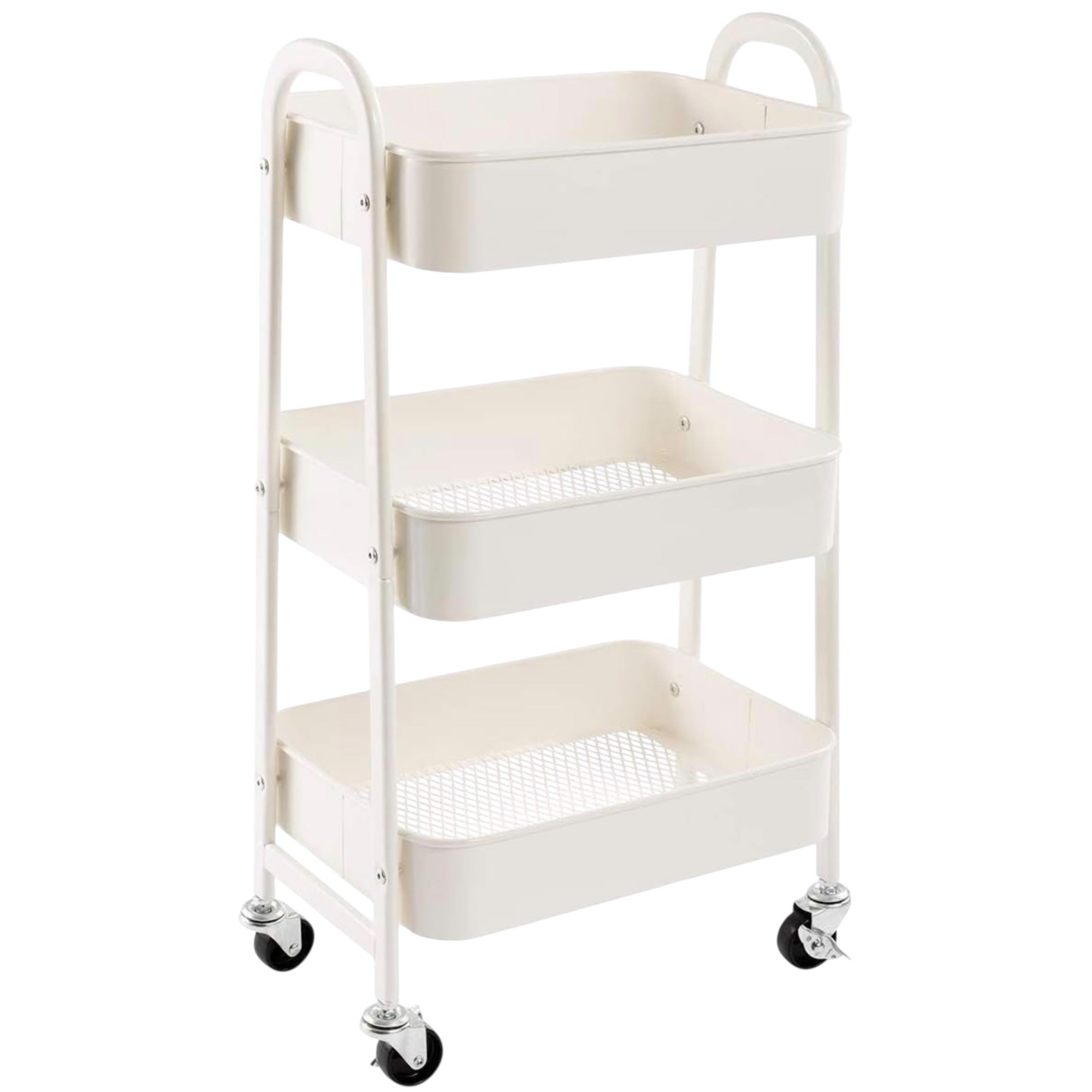 Carro móvil, Carrito de Almacenamiento de 3 Niveles, Marco de Acero, con Mango, 2 Frenos, Montaje fácil, para Dormitorio, lavadero del baño fruta