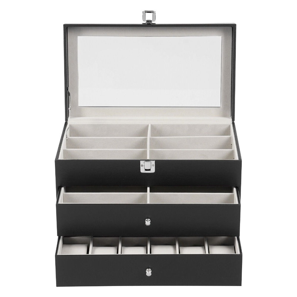 Estuche de moda para gafas, caja para reloj, joyero y almacenamiento para 12 anteojos