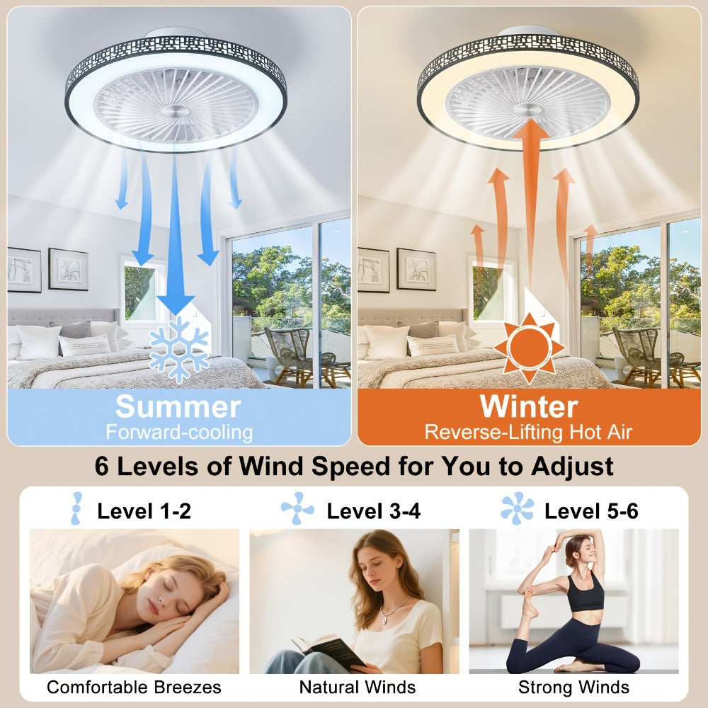 Ventilador de techo moderno de 48.26 cm con luz, 6 velocidades, reversible, de perfil bajo, ventilador de techo empotrado con luz LED regulable 3CCT, ventilador de techo con temporizador y control remoto para sala de estar, cocina, dormitorio y oficina