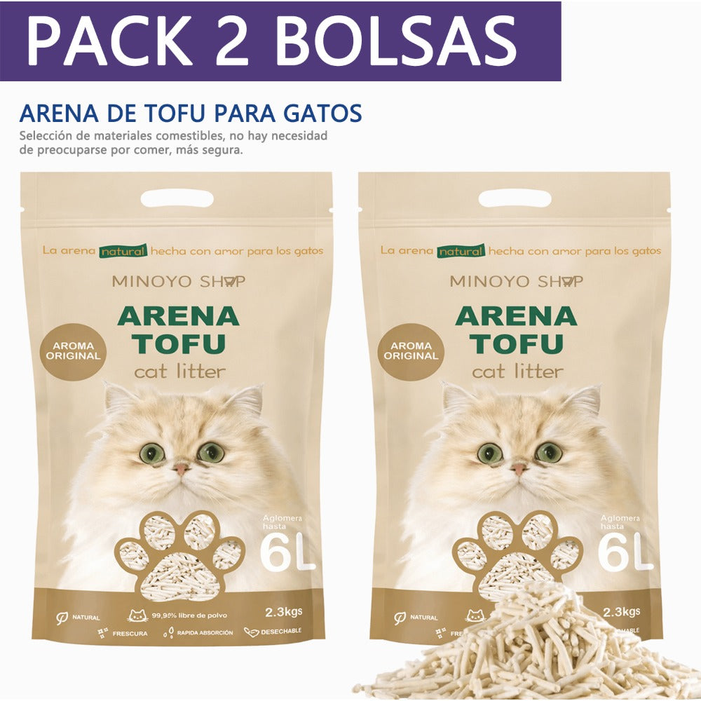 2 Paquetes de Arena para Gatos con Tofu, 6L Cada Uno, Fuerte Absorbencia, Fácil Compacidad, Desagotable, Sin Polvo, Múltiples Aromas Disponibles, Suministros para Mascotas, Sin Polvo Fácil de Aglomerar y Controla Olores -y Segura para Gatitos