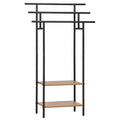 1pc Estante de baño, soporte de toalla vertical negro con 3 soportes de toalla, barra de toalla con 2 estantes, utilizado para toalla y ropa de toalla, hecho de material metálico y madera