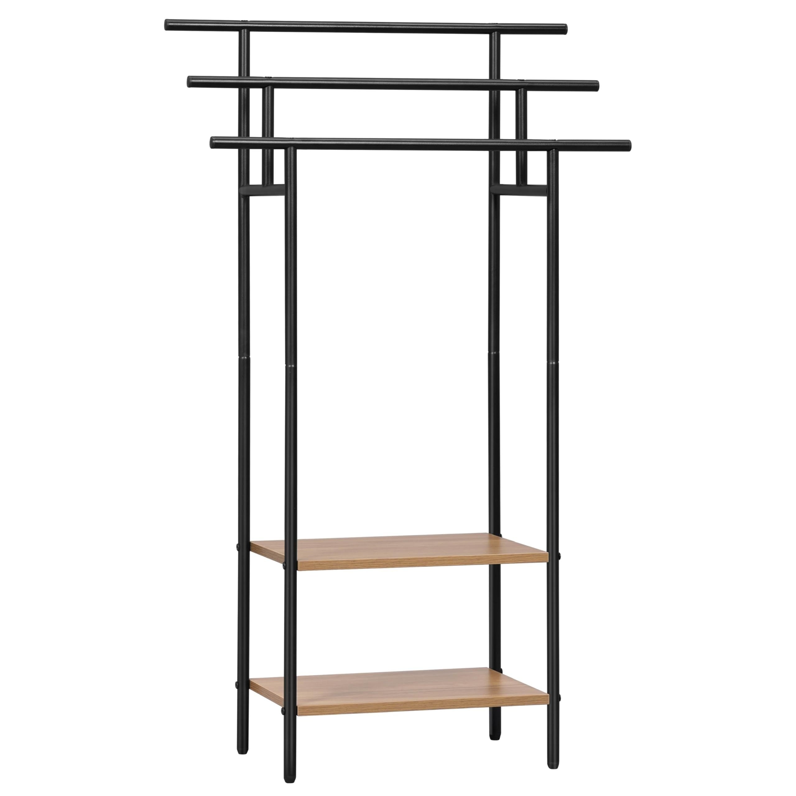 1pc Estante de baño, soporte de toalla vertical negro con 3 soportes de toalla, barra de toalla con 2 estantes, utilizado para toalla y ropa de toalla, hecho de material metálico y madera