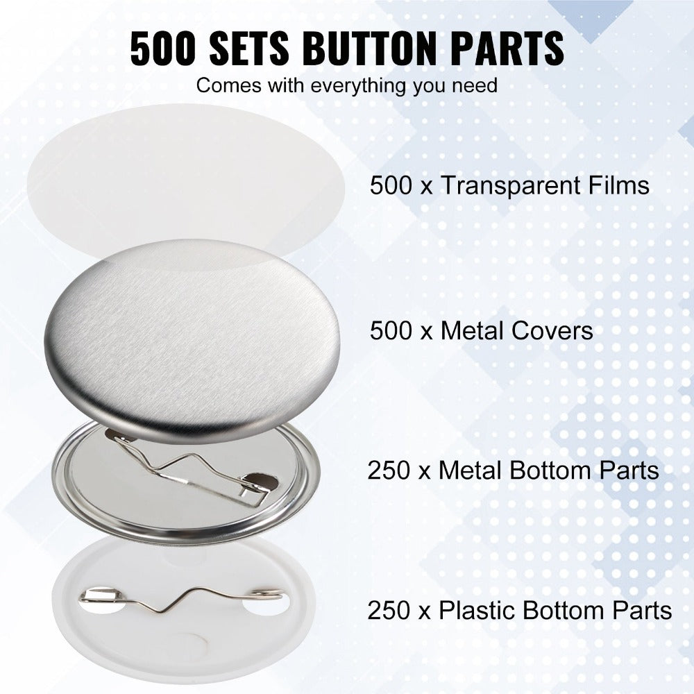VEVOR Piezas de Insignias de Botón de 1.25" 32mm para Máquina de Hacer Insignias, 500 Juegos (Máquina No Incluida)