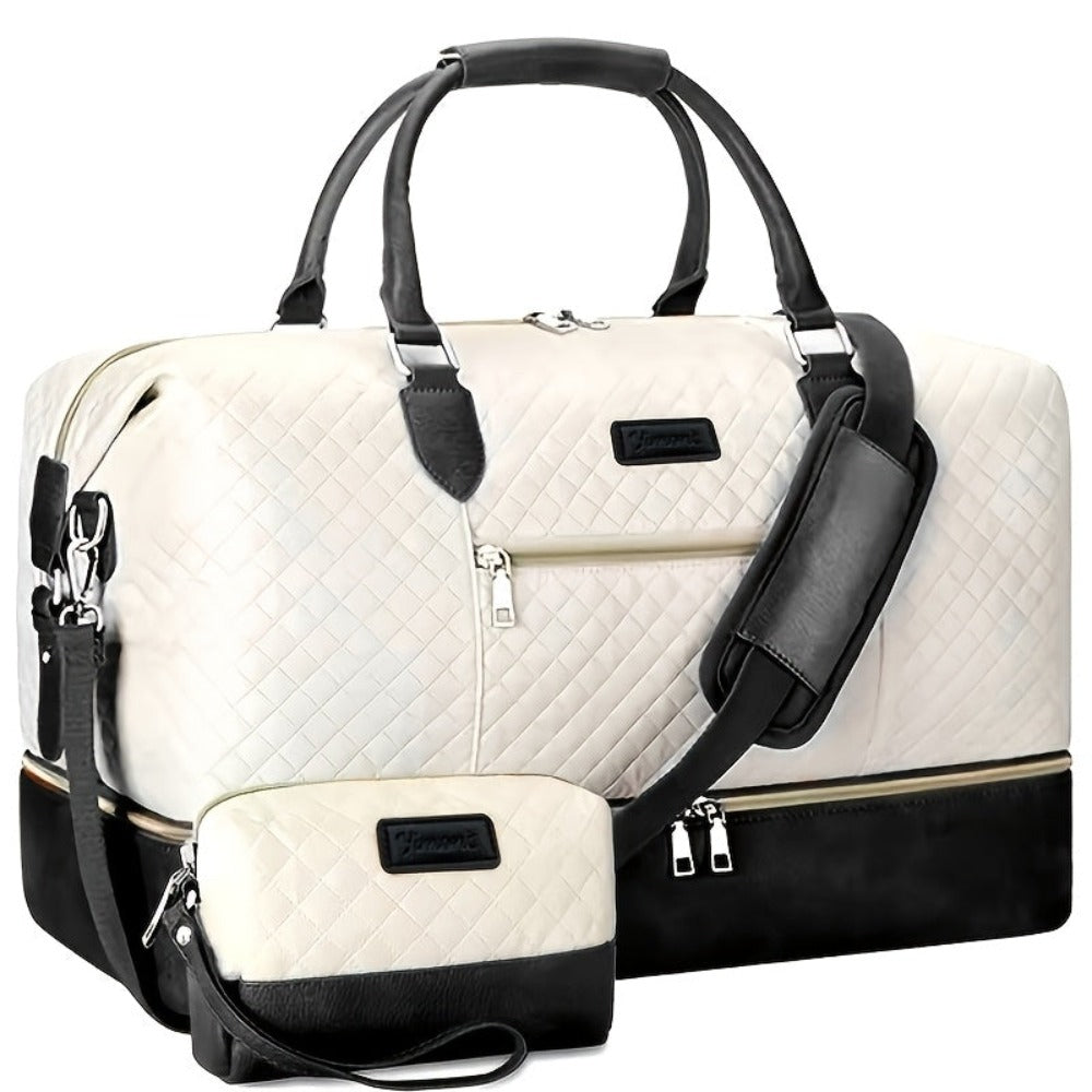 Un elegante conjunto de bolsas de viaje con una maleta de mano espaciosa, que incluye una bandolera y un estuche de tocador