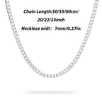 Collar de cadena cubana de 7 mm en plata de ley 925, adecuado tanto para hombres como para mujeres, estilo punk, hip-hop y rock, ideal para uso diario casual y formal, para entusiastas de la moda de moda, Halloween, Navidad, regalos de cumpleaños, regalos
