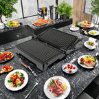 Tortera para Parrilla, Prensa para Paninis y Sándwiches, Placas de Doble Parrilla, Parrilla de Contacto Abierta a 180°, 1000 Watts, Superficie Antiadherente, Asas Resistentes al Calor