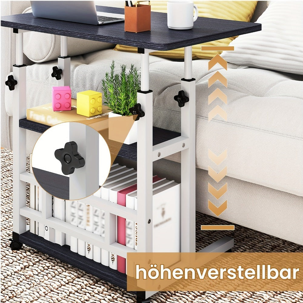 Escritorio Portátil de Madera Moderno con Altura Ajustable y Almacenamiento Multinivel - Estación de Trabajo para Hogar Ahorradora de Espacio con Ruedas, Soporte para Laptop y Función de Mesita de Noche Ideal para Trabajadores Remotos