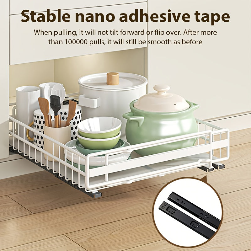 Organizador de gabinete extraíble ajustable de 2 piezas/1 pieza, 3 rieles deslizantes, cajones extraíbles, fácil instalación, ancho ajustable, apto para fregaderos, gabinetes, despensa, baño, ideal para almacenamiento de cocina, organización de cocina