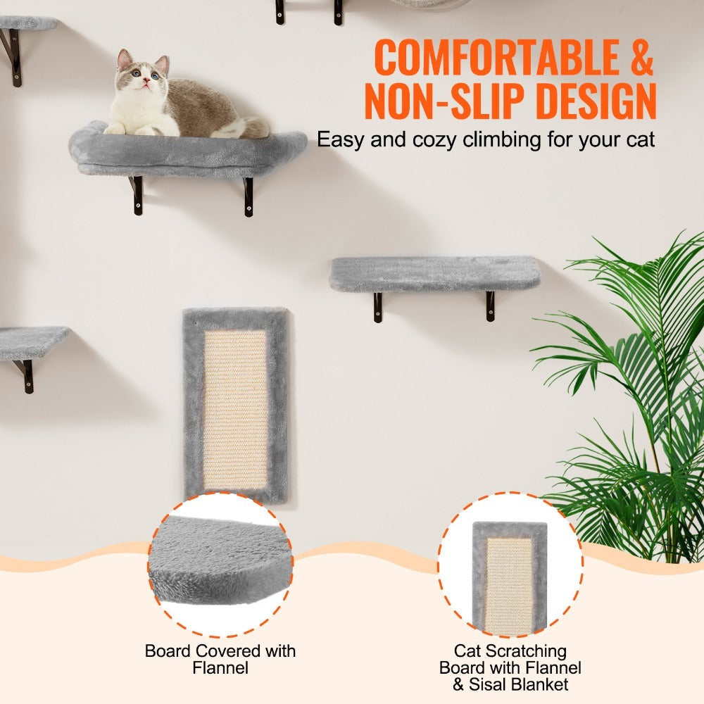 VEVOR Estanterías para gatos montadas en la pared con tableros de salto hamaca sofá conjunto de 6
