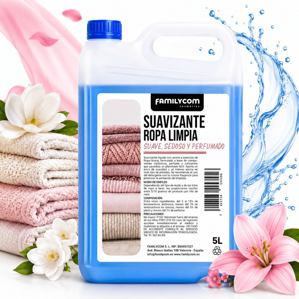 GrupoFamily. Suavizante Azul - Ropa Limpia- Suavizante Concentrado para la Ropa - Frescor intenso y duradero - 217 lavados - 5 litros