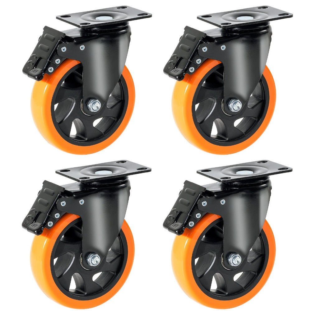 Ruedas Giratorias VEVOR, Placa Giratoria de 5 Pulgadas, Juego de 4, con Bloqueo de Seguridad A/B, Ruedas de PVC Silenciosas, Capacidad de Carga de 450 lbs por Rueda, Ruedas Sin Marcas para Carritos y Bancos de Trabajo