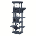 Árbol para gatos extra alto de 210 cm con 8 postes rascadores y 2 cuevas - Muebles para gatos de múltiples niveles de alta resistencia, tapete lavable, hamaca y pelotas de felpa - Torre para gatos grande con base resistente
