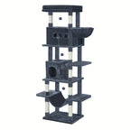 Árbol para gatos extra alto de 210 cm con 8 postes rascadores y 2 cuevas - Muebles para gatos de múltiples niveles de alta resistencia, tapete lavable, hamaca y pelotas de felpa - Torre para gatos grande con base resistente